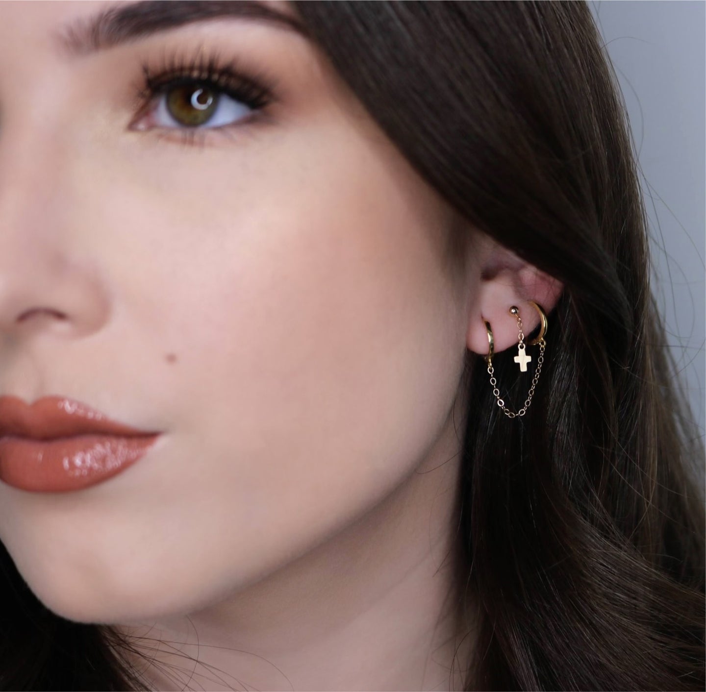 14K Gold Ball Stud Earrings | Dangling Cross Earrings